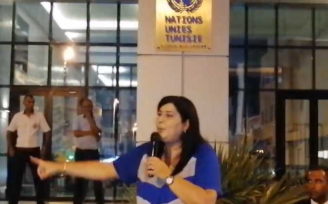 Abir Moussi proteste devant le siège de l’ONU